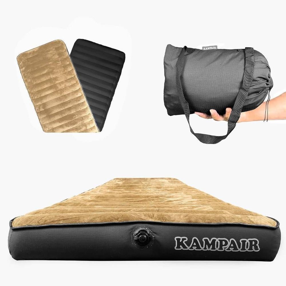 Kampair Black / Tan Inflatable Air Mattress Pad & Pillow Camping Gear NWT